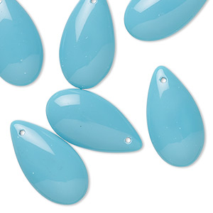 Drop, Preciosa, Czech pressed glass, opaque light Maya blue, 21x11mm puffed teardrop. Sold per pkg of 6.