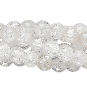 Bead, crackle glass, clear, 7-8mm round. Sold per five 15&quot; to 16&quot; strands.