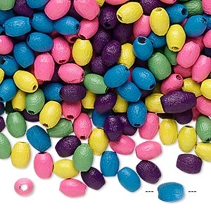 Bead mix, painted wood, mixed colors, 5x3mm oval with 0.5mm hole. Sold per 400-gram pkg, approximately 18,000 beads.