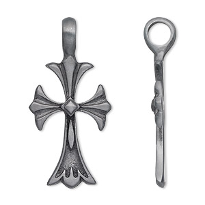Pendant, Almost Jewelry&#153;, &quot;pewter&quot; (zinc-based alloy), 54x27mm cross. Sold individually.