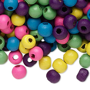 Bead mix, painted wood, mixed colors, 6-7mm irregular round. Sold per 400-gram pkg, approximately 5,500 beads.