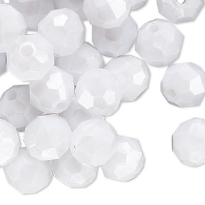 Bead, acrylic, opaque white pearl, 10mm faceted round. Sold per 100-gram pkg,