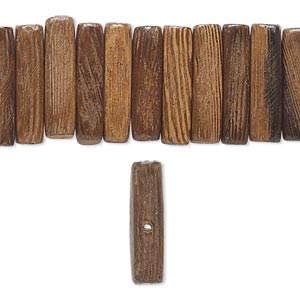 Bead, wood (coated), brown, 21x5mm rectangle. Sold per 15-1/2&quot; to 16&quot; strand.