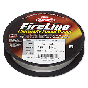 Thread, Berkley&reg; FireLine&reg;, high-modulus polyethylene, 8-fiber braid, crystal, 0.12mm diameter, 4-pound test. Sold per 125-yard spool.
