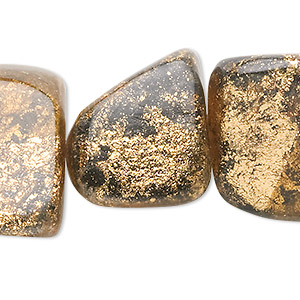 Bead, painted wood (coated), black and gold, medium nugget. Sold per pkg of 10.