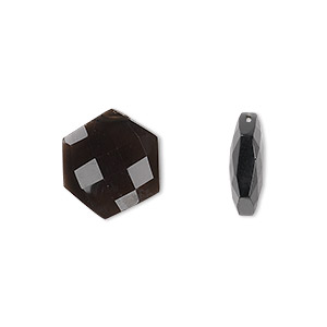 Bead, smoky quartz (heated / irradiated), 13x13mm top-drilled faceted flat hexagon, B grade, Mohs hardness 7. Sold per pkg of 2.