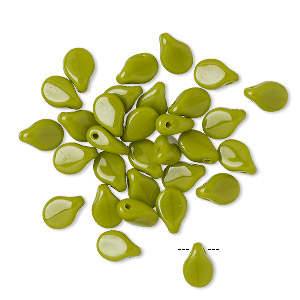 Bead, Preciosa Pip&#153;, Czech pressed glass, opaque chartreuse, 7x5mm top-drilled pip. Sold per pkg of 30.