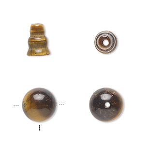 Bead, tigereye (natural), 9x7mm cone and 10mm T-drilled round, B grade, Mohs hardness 7. Sold per pkg of (2) 2-piece sets.