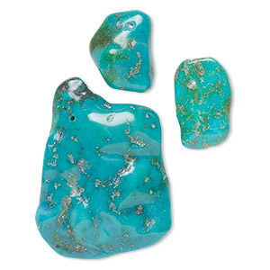 Focal mix, turquoise (dyed / stabilized), green, 18x12mm-52x28mm freeform, Mohs hardness 5 to 6. Sold per 3-piece set.