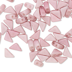 Bead, Tango&#153;, Czech pressed glass, opaque alabaster chalk light rose, 8x6x6mm triangle with (2) 0.7-0.8mm holes. Sold per 10-gram pkg, approximately 65 beads.