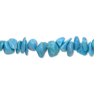 Bead, magnesite (dyed / stabilized), blue, small chip, Mohs hardness 3-1/2 to 4. Sold per 36-inch strand.