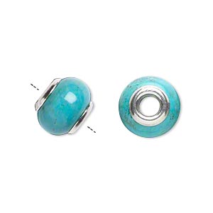 Bead, Dione&reg;, &quot;turquoise&quot; (resin) (imitation) and sterling silver grommets, 11x8mm-13x9mm rondelle with 4mm hole. Sold individually.