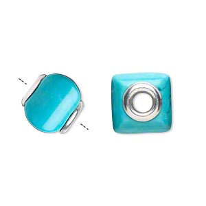 Bead, Dione&reg;, &quot;turquoise&quot; (resin) (imitation) and sterling silver grommets, 11x10mm-13x11mm square rondelle with 4mm hole. Sold individually.