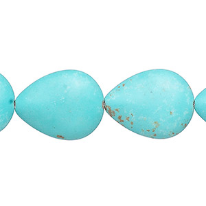 Bead, magnesite (dyed / stabilized), light blue, 18x14mm-19x15mm puffed teardrop, B- grade, Mohs hardness 3-1/2 to 4. Sold per 16-inch strand.