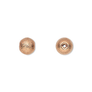 Bead, copper-plated copper, 8mm brushed round. Sold per pkg of 16.