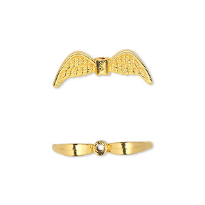 Bead, gold-finished &quot;pewter&quot; (zinc-based alloy), 21x7mm double-sided angel wings. Sold per pkg of 20.