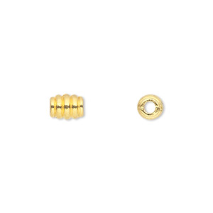 Bead, gold-finished &quot;pewter&quot; (zinc-based alloy), 7x5mm barrel. Sold per pkg of 50.