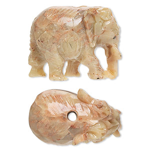 Bead, soapstone (coated), 30x24mm-32x26mm hand-carved elephant, C grade, Mohs hardness 1 to 2-1/2. Sold per pkg of 2.
