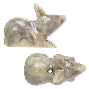 Bead, soapstone (coated), 34x20mm-36x26mm hand-carved lying fox, C grade. Sold per pkg of 2.