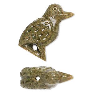 Bead, soapstone (coated), 40x17mm-45x19mm hand-carved standing woodpecker, C grade. Sold per pkg of 2.