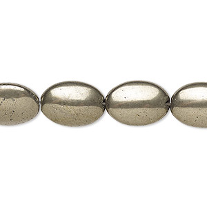 Bead, pyrite (stabilized), 20x15mm flat oval, B grade, Mohs hardness 6 to 6-1/2. Sold per 15-1/2&quot; to 16&quot; strand.