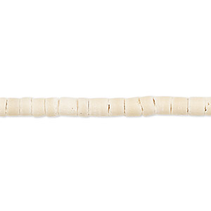 Bead, wood (bleached / waxed), white, 3-4mm hand-cut heishi. Sold per pkg of (2) 24-inch strands.