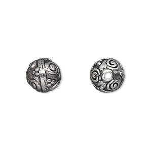 Bead, antique silver-plated &quot;pewter&quot; (zinc-based alloy), 10mm round. Sold per pkg of 10.