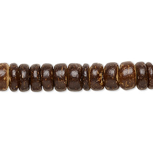 Bead, coconut shell (waxed), dark brown, 10x2.5mm-10.5x4mm hand-cut rondelle. Sold per 15-1/2&quot; to 16&quot; strand.