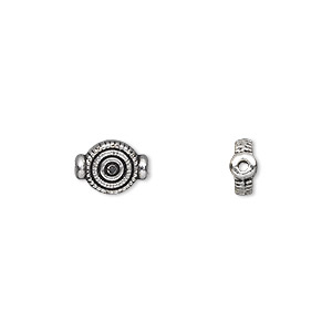 Bead, antique silver-plated &quot;pewter&quot; (zinc-based alloy), 9x7mm double-sided flat round with target design. Sold per pkg of 50.