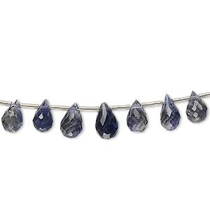 Bead, iolite (natural), 5x3mm-9x5mm graduated hand-cut top-drilled faceted briolette, B grade, Mohs hardness 7 to 7-1/2. Sold per 4-inch strand, approximately 15 beads.
