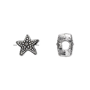Bead, antique silver-plated &quot;pewter&quot; (zinc-based alloy), 11x8mm double-sided beaded star. Sold per pkg of 10.