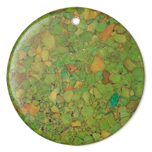 Focal, mosaic &quot;turquoise&quot; (magnesite) (dyed / assembled), green, 40mm flat round, B grade, Mohs hardness 3-1/2 to 4. Sold per pkg of 2.