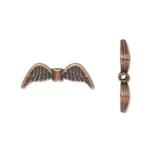Bead, antique copper-plated &quot;pewter&quot; (zinc-based alloy), 21x7mm double-sided angel wings. Sold per pkg of 20.