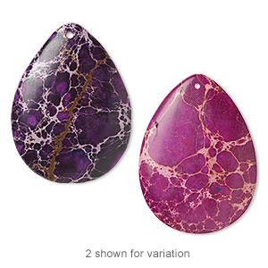Focal, magnesite (dyed / stabilized), purple, 50x37mm hand-cut top-drilled teardrop with flat back, B grade, Mohs hardness 3-1/2 to 4. Sold individually.