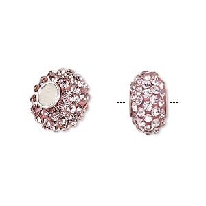 Bead, Dione&reg;, Czech glass rhinestone / epoxy / sterling silver grommets, pink, 14x8mm rondelle, 4.5mm hole. Sold individually.