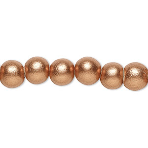 Bead, painted Taiwanese cheesewood (coated), metallic copper, 7-8mm round. Sold per pkg of (2) 15-1/2&quot; to 16&quot; strands.