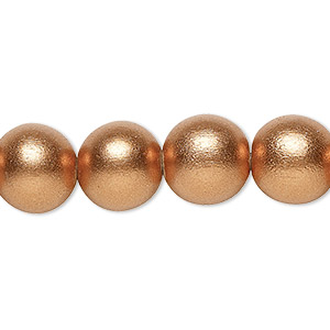 Bead, painted Taiwanese cheesewood (coated), metallic copper, 11-12mm round. Sold per pkg of (2) 15-1/2&quot; to 16&quot; strands.