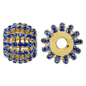 Bead, glass rhinestone and gold-finished brass, cobalt, 25x20mm barrel, 6.5mm hole. Sold individually.