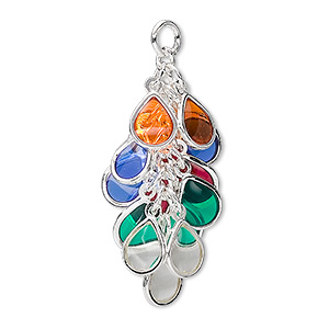 Focal, epoxy and silver-plated brass, multicolored, 32x16mm teardrop cluster. Sold per pkg of 4.