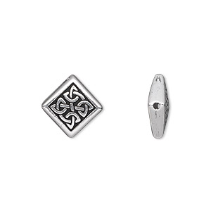 Bead, TierraCast&reg;, antique silver-plated pewter (tin-based alloy), 13mm double-sided flat diamond with Celtic knot. Sold per pkg of 2.