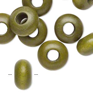 Bead, Dione&reg;, Taiwanese cheesewood (dyed / waxed), light forest green, 13x8mm-15x10mm rondelle. Sold per pkg of 12.