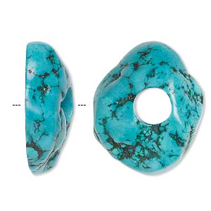 Focal, magnesite (dyed / stabilized), dark blue-green, 37x30mm freeform donut with 10mm hole, B grade, Mohs hardness 3-1/2 to 4. Sold individually.