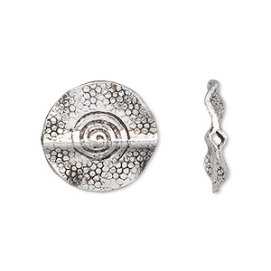 Bead, Hill Tribes, antique silver-plated copper, 19mm double-sided textured curved flat round with swirl design. Sold individually.