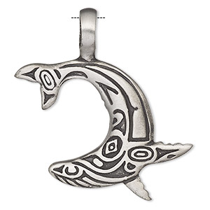 Pendant, Powerful Pewter Pendants, antiqued pewter (tin-based alloy), 44x43mm single-sided whale and 6mm hole. Sold individually.