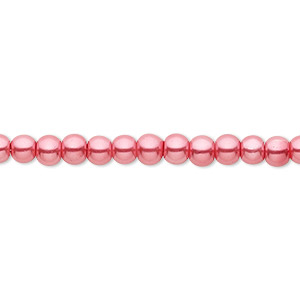 Bead, crystal pearl, bright pink, 4mm round. Sold per pkg of (2) 15-1/2&quot; to 16&quot; strands, approximately 200 beads.