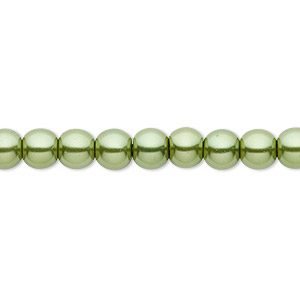 Bead, crystal pearl, medium green, 6mm round. Sold per pkg of (2) 15-1/2&quot; to 16&quot; strands, approximately 130 beads.