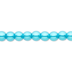Bead, crystal pearl, turquoise blue, 6mm round. Sold per pkg of (2) 15-1/2&quot; to 16&quot; strands, approximately 130 beads.