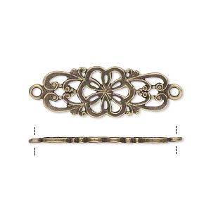 Link, JBB Findings, antiqued brass, 26.5x11mm double-sided filigree flower. Sold individually.
