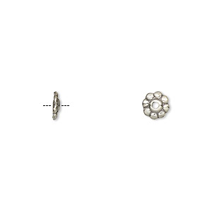 Bead cap, antiqued sterling silver, 6x1.5mm fancy round, fits 6-8mm beads. Sold per pkg of 10.
