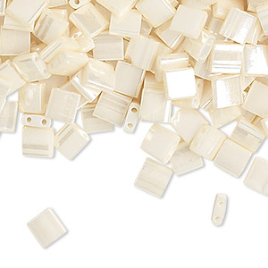 Bead, Miyuki, TILA&reg;, glass, opaque ceylon antique ivory pearl, (TL592), 5mm square with (2) 0.8mm holes, fits up to 3mm beads. Sold per 10-gram pkg.